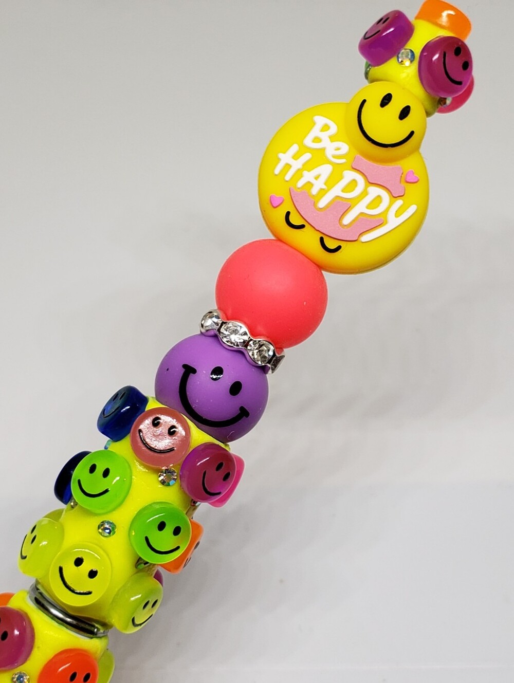 Handmade 3D Be Happy Smiley Face Silicone Focal Beaded Pen